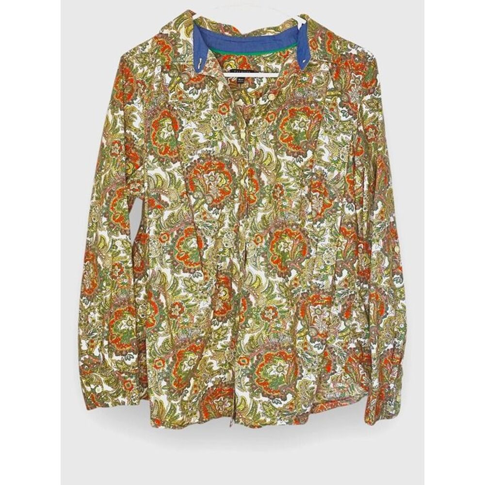 Talbot's Womens Colorful Paisley Button Front Shirt 100% Cotton Plus Petite 16WP
